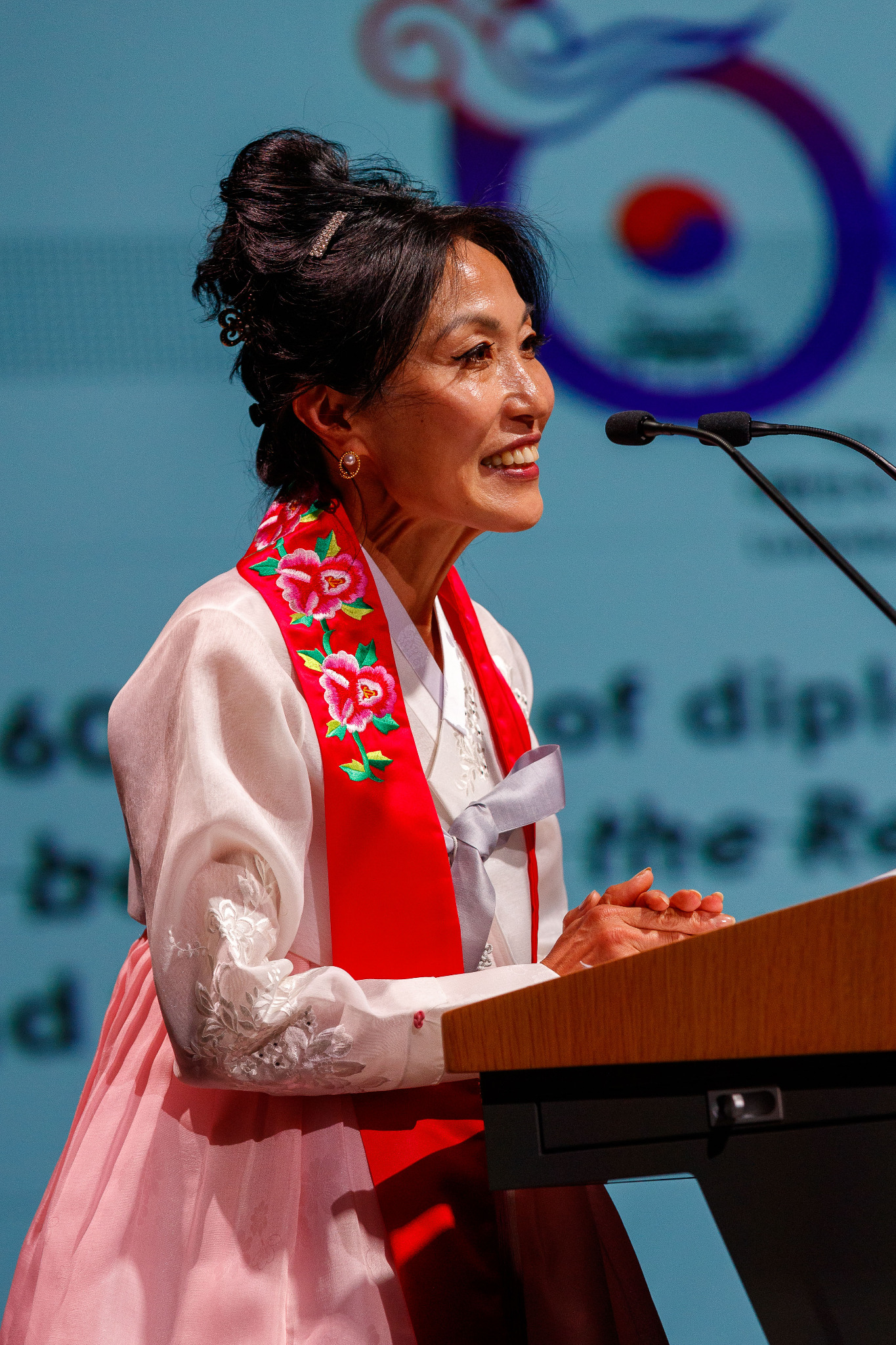 Mi Hee Lentz-Pak speaking at a Korea–Luxembourg event